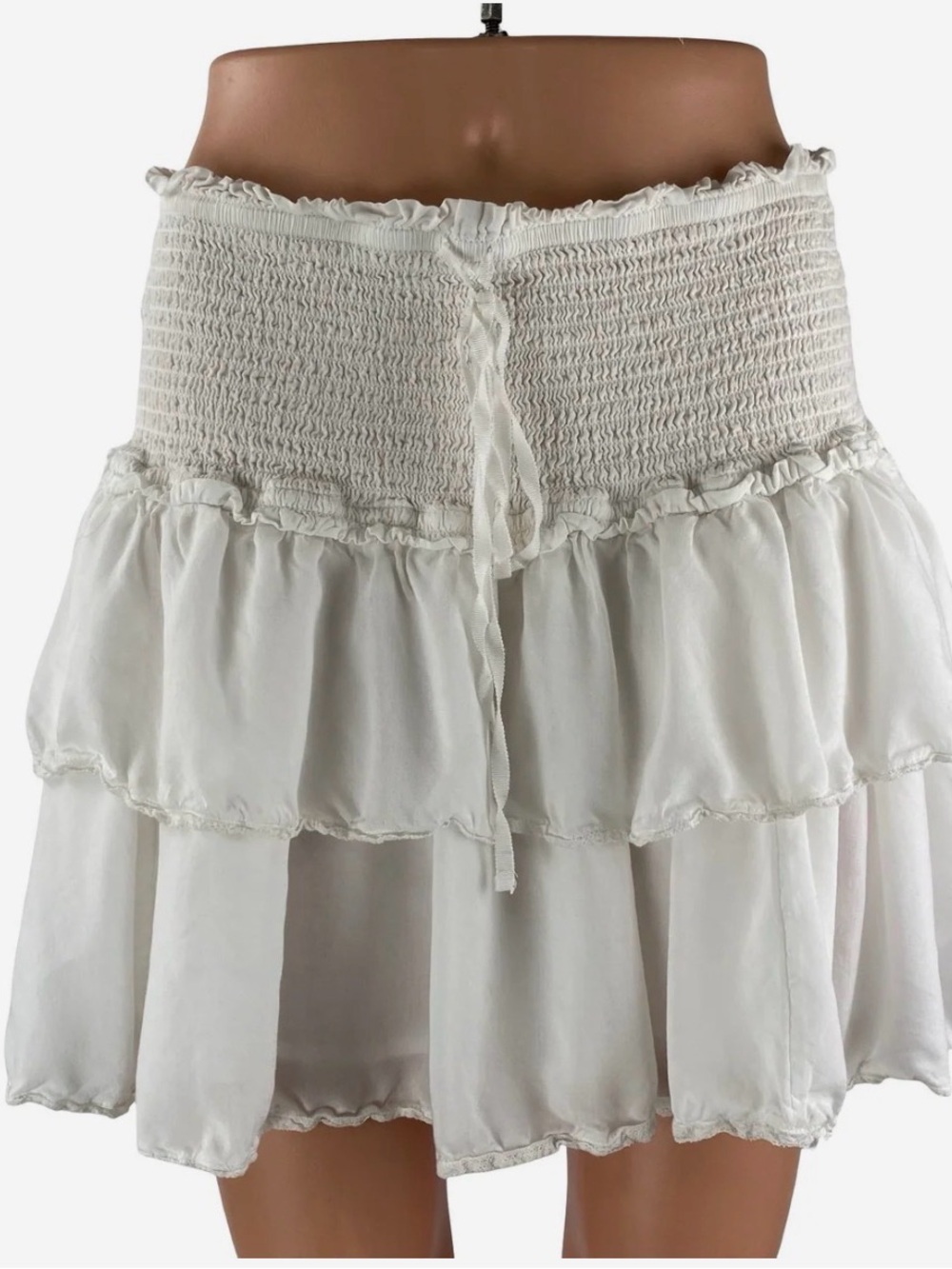 Wilfred White Smocked Ruffle Tiered Mini Skirt